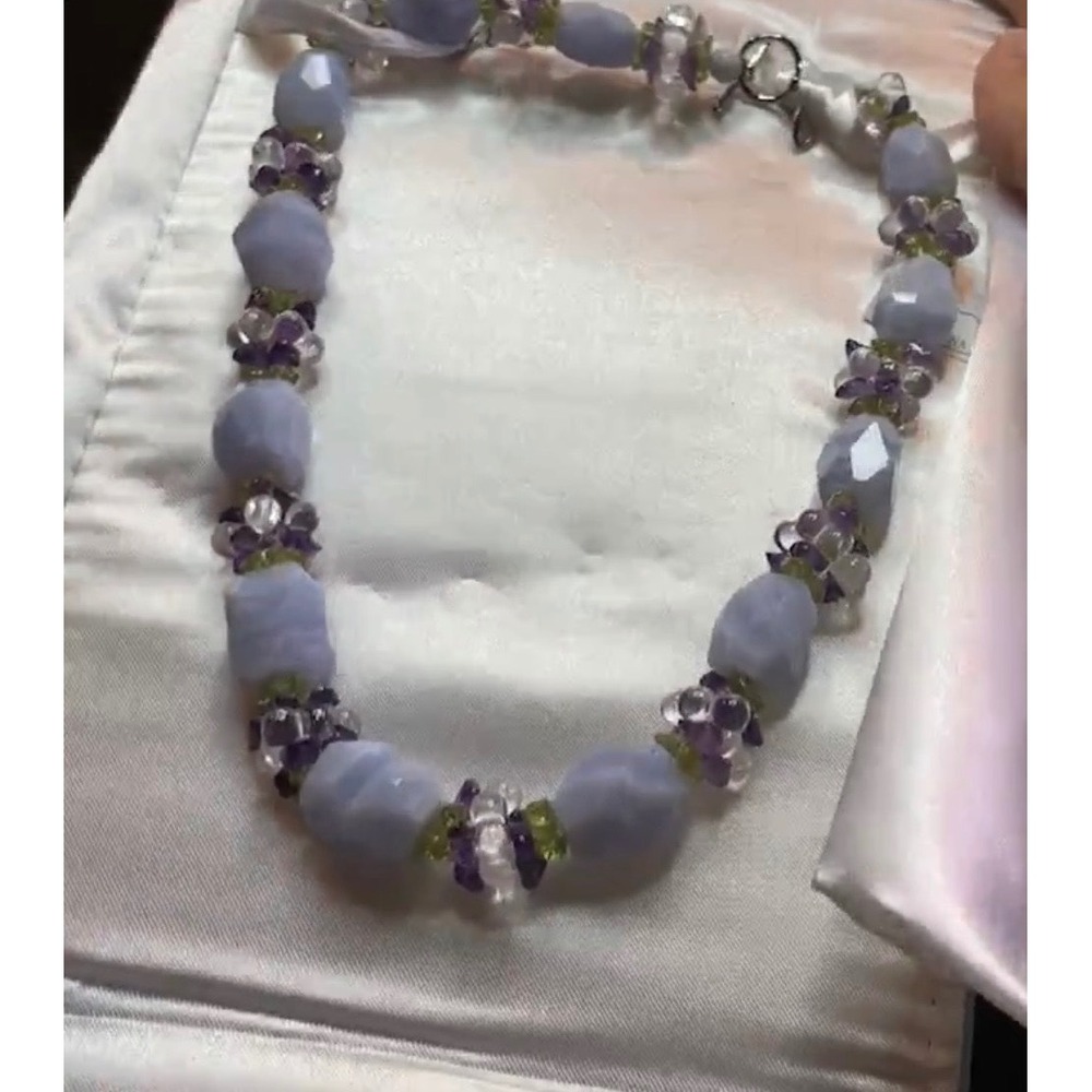 Ross-Simons Sterling Silver Blue Lace Agate Amethyst Peridot Beaded Necklace